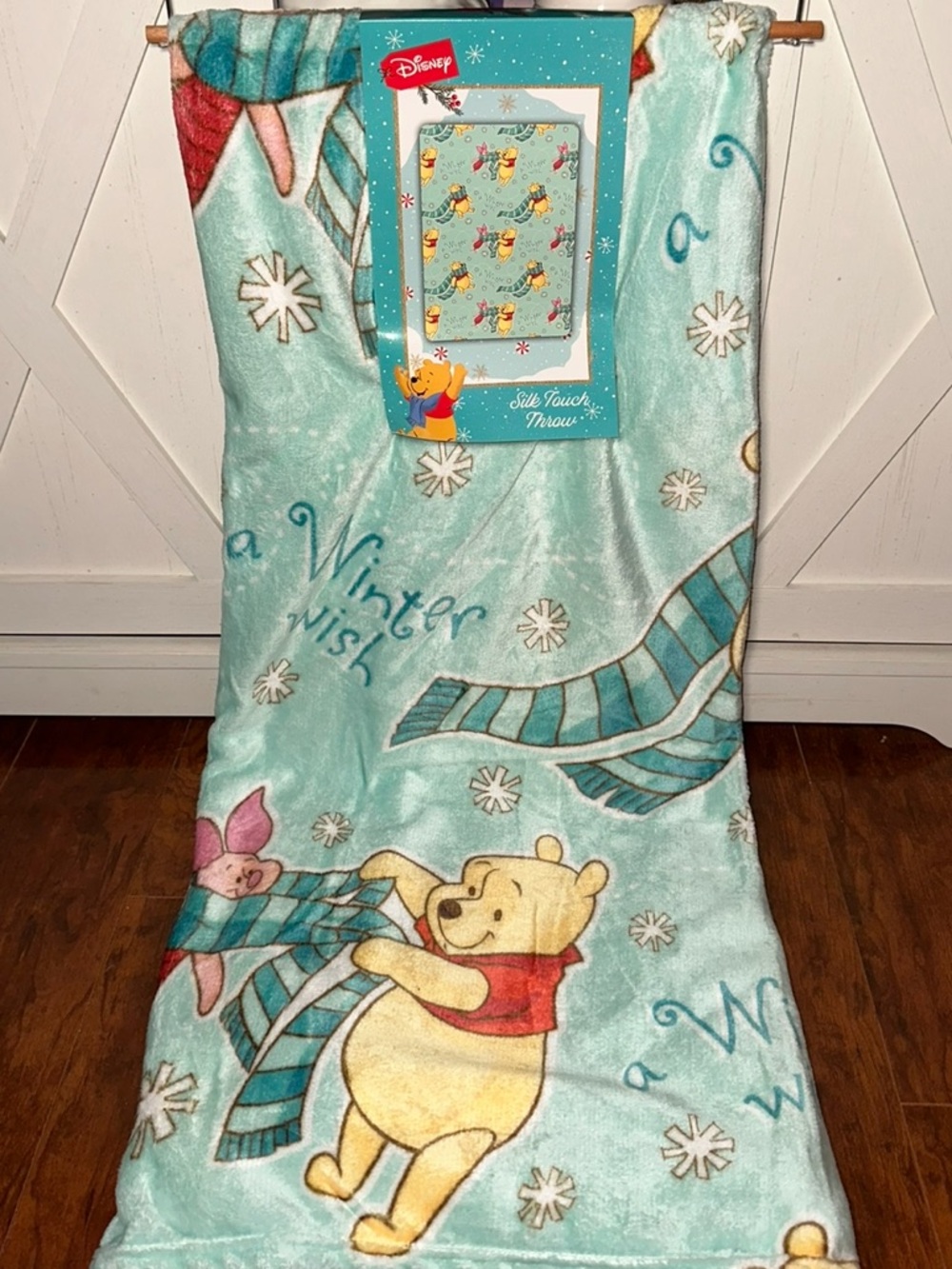 Disney Winnie the Pooh Light Blue Winter Plush Throw Blanket